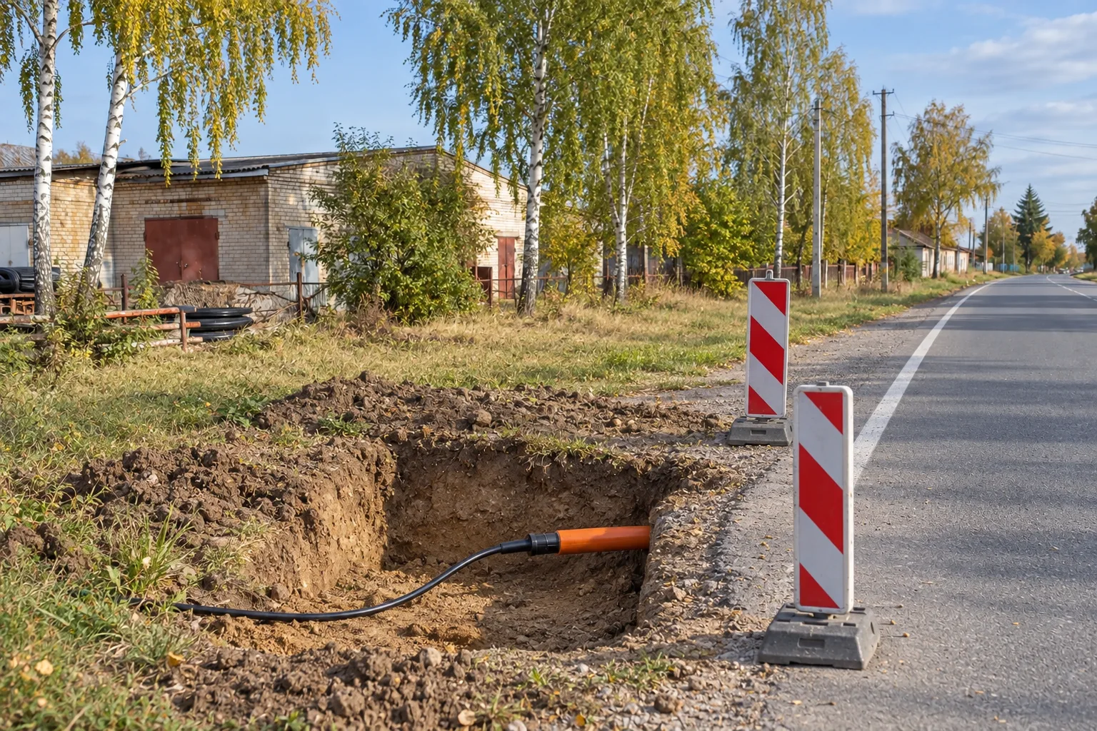 Труба с оптикой выходит из-под дороги